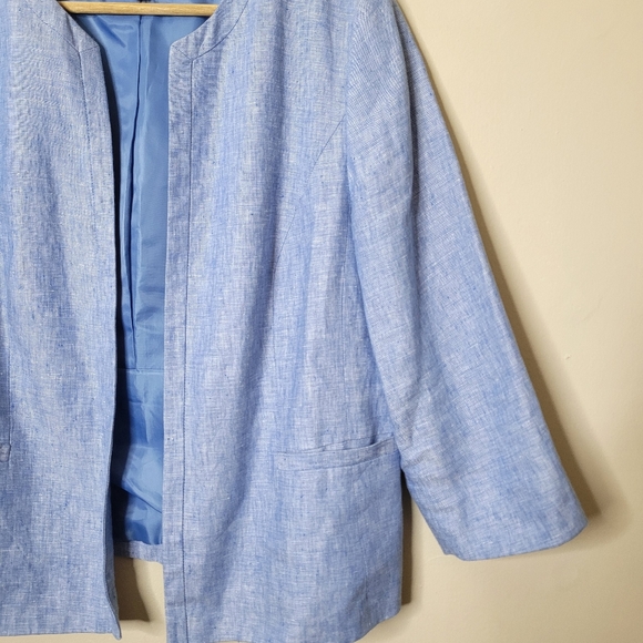 Talbots Petite 100% Linen Blazer Open Front 3/4 Sleeve Fully Lined Size 14P - Picture 3 of 8